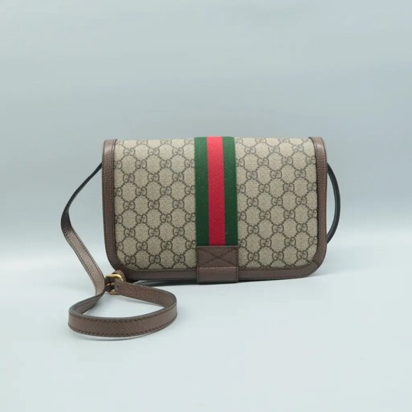 100% Authentic GUCCI Ophidia Brown Canvas Shoulder Bag - Picture 2 of 12